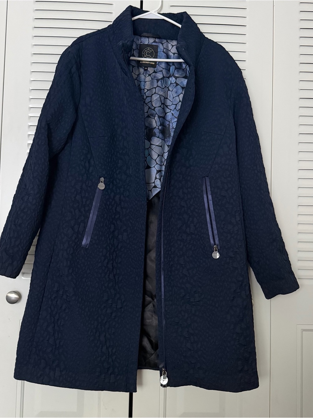 Creenstone Women Hooded Long Coat Blue Size 44